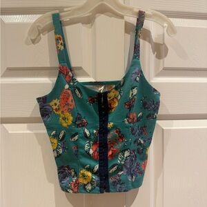 Teal floral corset top, size medium